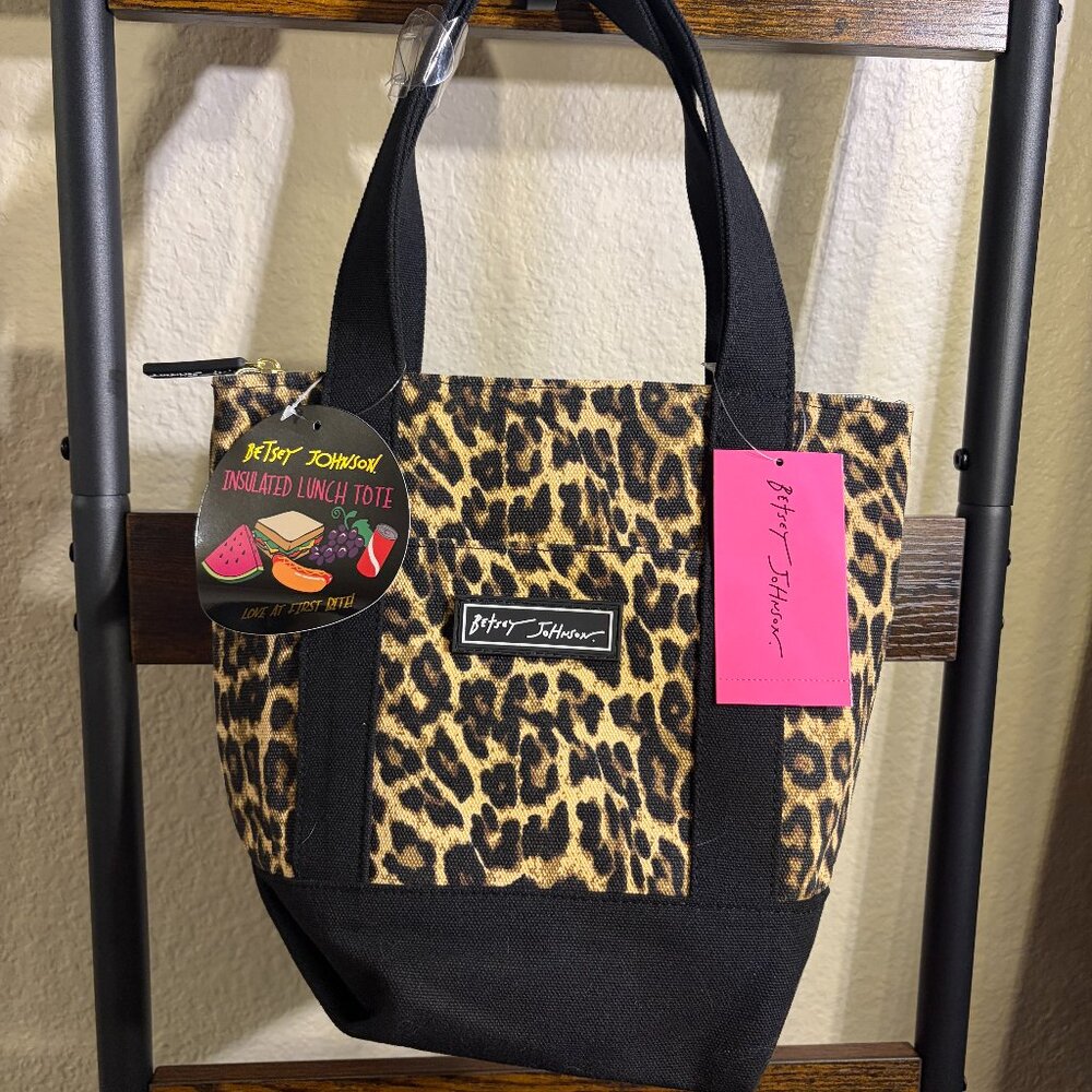 Betsey Johnson Leopard Insulated Lunch Tote NWT Black Animal Print Bag